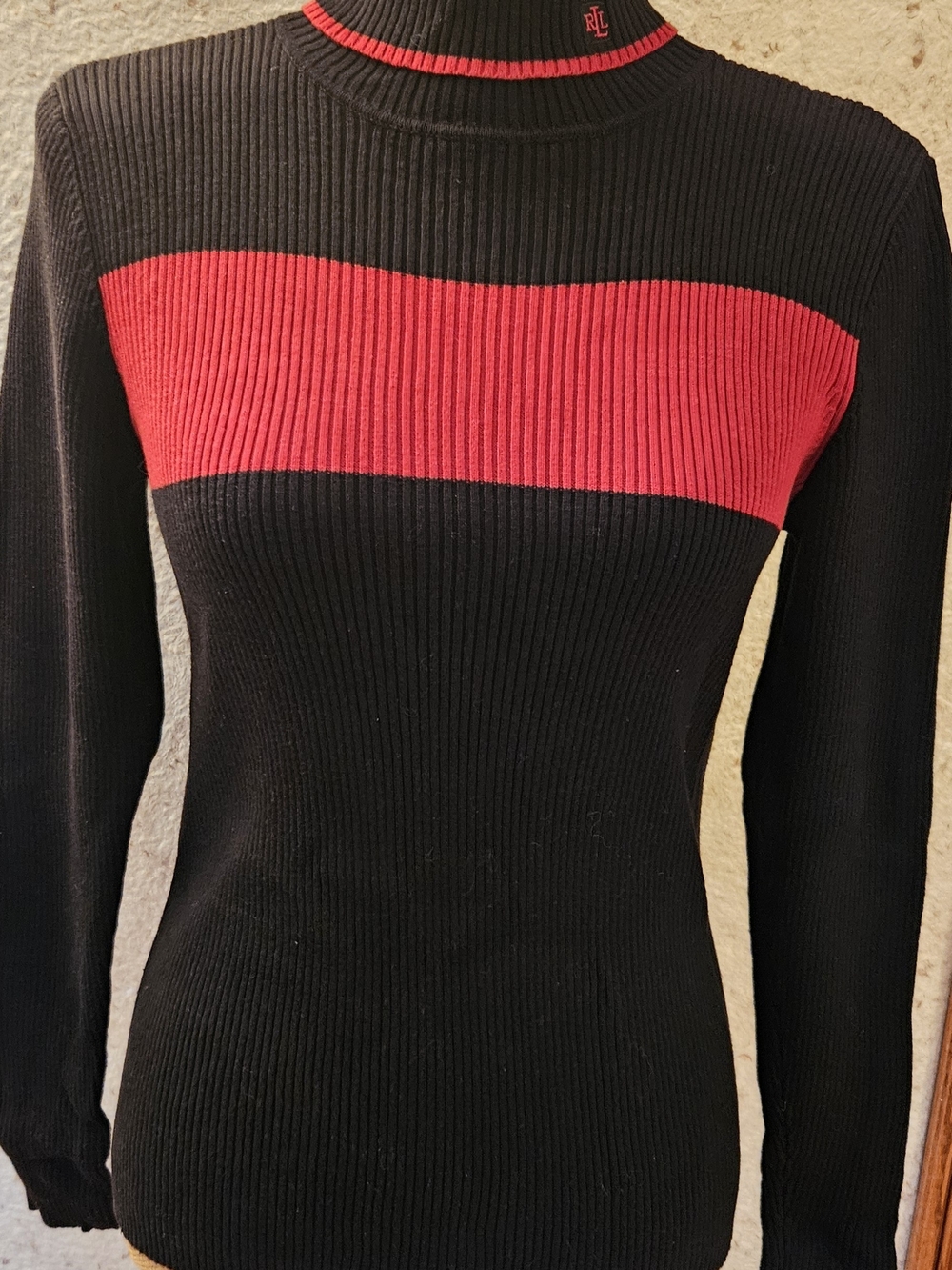 Ralph Lauren Black & Red Ribbed Mock-Neck Sweater